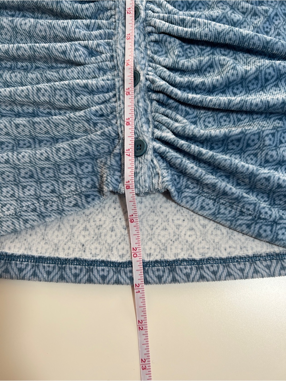 Ruched Blue Crop Top Long Sleeve Button Front Y2K Coquette Soft Stretch L - Picture 9 of 10